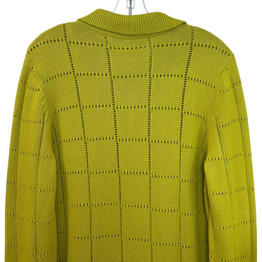 The Elder Statesman Grid Pointelle Cashmere Knit Shirt Chartreuse Yellow Medium - Picture 7 of 9